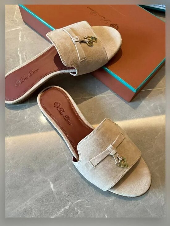 Loro Piana Shoes - Loro Piana Beige Suede Flat Slide Sandals